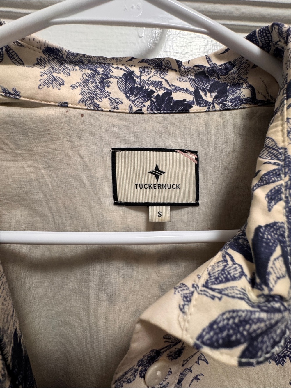 Tuckernuck Cream Button-Down Dress with Navy Toile Print